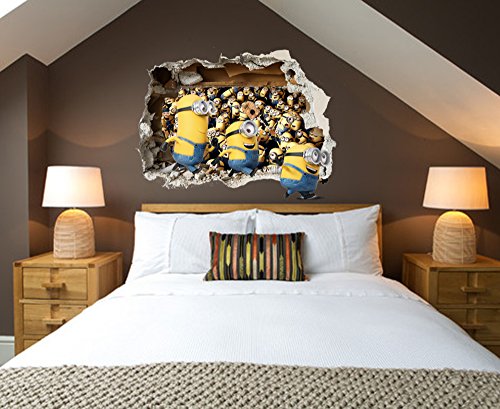 Minions Runaway 3D Wand-Zertrümmern Kinder Wandaufkleber Wandüber Wall Art Wand Tattoo Customise4U™ (minion runaway smash 35cm) - 2