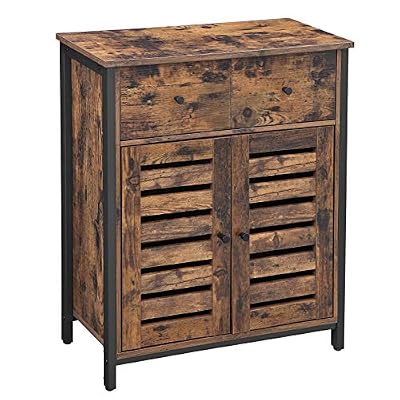 VASAGLE Meuble de Rangement, Placard, Armoire, avec 1 tiroir et étagères, Portes à persiennes, pour Salon, Couloir, Cuisine, Bureau, Chambre, Style Industriel, Marron Rustique LSC86BX