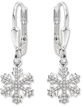CLEVER SCHMUCK Silberne elegante Ohrhänger 27 mm mit Schneeflocke Ø 10 mm offen und vielen kleinen Zirkonias glänzend...