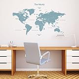 Decowall DMT-1509B Moderne Blaue Weltkarte Wandsticker Wandaufkleber Wandtattoo Kinderzimmer (Groß)