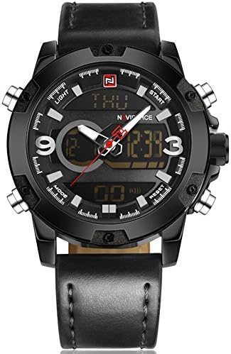 NAVIFORCE Luxury Brand Men Waterproof Military Sports Watches Men's Quartz Digital Leather Wrist Watch Man Quartz Clock - Black