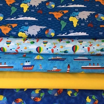TRAVEL FABRIC - Travel Around The World - 5 Fat Quarters each 55 x 50 cm By Blank Textiles 100% Cotton