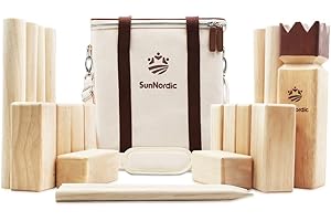 SunNordic Kubb Wikinger Wurfspiel, Schwedisches Schachspiel Aus Hochwertigem Gummibaumholz, Inklusive Tragetasche Aus Segeltuch Und Spielanleitung – Robustes Kubb Yard-Spiel FüR Kinder Und Erwachsene