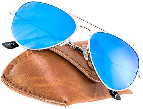Rivacci Aviator Polarised Sunglasses for Mens and Womens - Retro Vintage Anti Glare Driving Glasses UV Protection – Silver Blue Mirror Lens