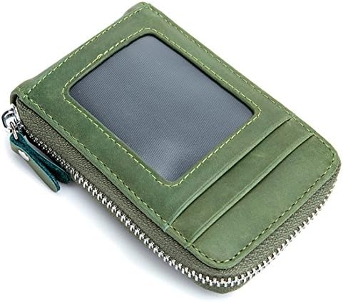 Esdrem RFID Blocking Card Wallet Retro Leather Credit ID Card Security Travel Wallet/Holder/Case/Purse/Pocket with Zipper Unisex (Olive)
