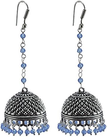 Traditional Style Indian Earrings-Wedding Bells Jhumki-Tanzanite Crystal Jhumka-Silvestoo India PG-105641