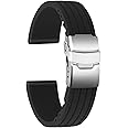 ULLCHRO Silicone Watch Strap Replacement Rubber Watch Band Waterproof Stripe Pattern - 16mm, 18mm, 20mm, 22mm, 24mm Watch Bracelet with Stainless Steel Deployment Buckle