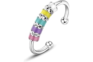KARJIAJA 1pcs Spinning Enamel Fidget Ring, Anxiety Relief Ring Adjustable Fidget Ring Roll Anti-anxiety Spinner Fidget Rotating Ring Stress Relief Rings Bead Spinner Ring for Adults Women