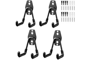 DOITOOL 4 stücke Wandhaken Garage Doppelhaken Gerätehalter Schwerlasthaken wand Werkzeughalter Wandhalterung garage lagerung haken für organisation,leitern,großteile,fahrräder (schwarz,11 x 7 x 1cm)