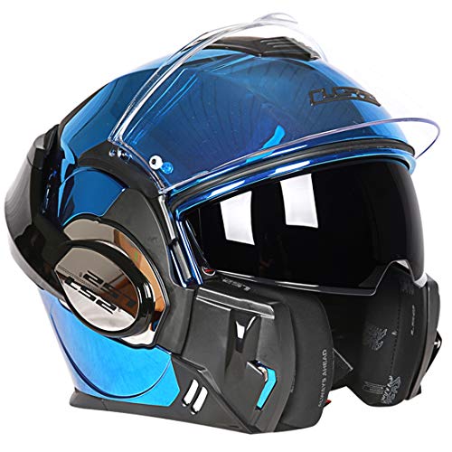 Mr·J Casque de Casque pour Les Motos, Casques Casque intégral Flip-Casque Jet cyclomoteur Casque Scooter d'hiver Thermique Hommes Femmes Universal,Bleu,XXL