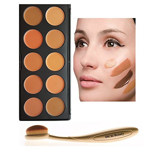 DiChi 10 Farbe Concealer Contouring Palette mit Oval Makeup Pinsel （Golden）