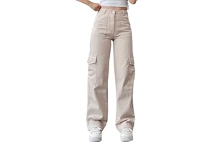 ORANDESIGNE Damen Jeans Straight Baggy Low Waist Cargohose Breites Bein Boyfriend Hose Locker Freizeithose Sommer Jeanshose Streetwear Cargo Jeans Denim Pants Casual Trousers