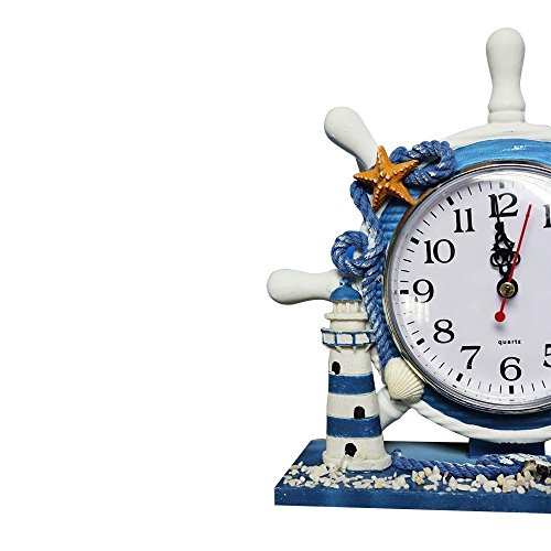 Mediterranen Stil dekorative Uhr, SHAYSON 9-Zoll-antike nautische Lenkrad Helm-Uhr mit Leuchtturm Beack Segelboot Dekoration - 3