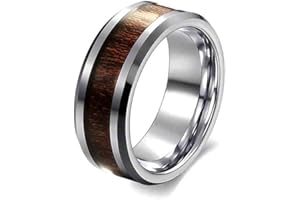 BlackAmazement Anillo de acero inoxidable 316L, con incrustaciones de vetas de madera, tamaño 52-71, negro, plateado, para hombre y mujer