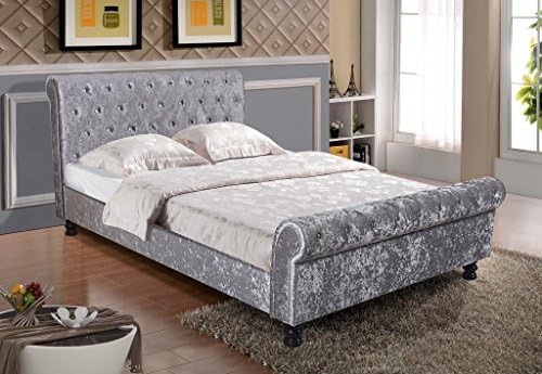 Kingston 4FT6 Double Silver Crystal Sleigh Bed