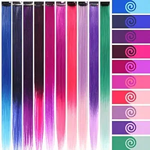 ANH MART HOME Party Highlights Colorful Clip in Synthetic Hair Extensions Heat Resistant Synthetic Hair Extensions on Double Weft Hair Extensions in Multiple Colors (10 Pieces, Straight) (Multicolor)