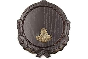 GTK - GEWEIHE & TROPHÄEN KRUMHOLZ Placa de cuña Tallada Oscura AF 16 cm con 1 Pieza de Hoja de Roble, Portada pequeña de cuña, Tabla de Especias, Placa de Trofeo.