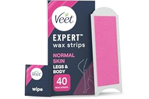 Veet Expert Cold Wax Strips, Legs & Body, Normal Skin, 40 Wax Strips (4 Finish Wipes with Argan Oil), with Shea Butter, Removes Shortest Hair from Root, 28 Days Smoothness