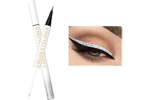 TIMIPOO Juego de delineador de ojos de doble extremo - Delineador de ojos líquido negro y metálico Glitter Líquido Sombra de ojos impermeable Conjunto de maquillaje de ojos brillantes (01#Blanco)