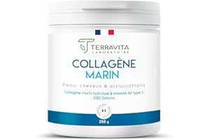 COLLAGÈNE MARIN Breveté en Poudre | 250 Grammes de Peptides de Collagène Purs de Type 1 | Articulations Souples, Peau Lisse et Hydratée | Goût Neutre | Filière 100% Française | Terravita