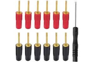 KUOQIY 12 Pièces Plaqué Or Type de vis de Broche de fiche Banane de 2 mm, Connecteur de Câble de Haut-Parleur Audio (6 Rouge + 6 Noir)