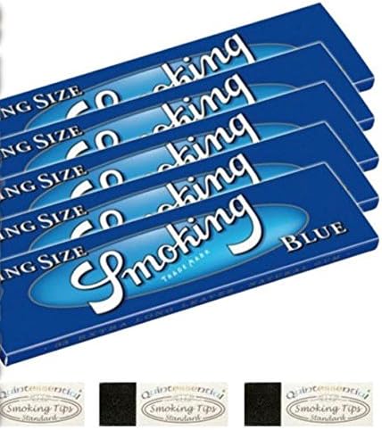 5 Smoking Blue King Size Rolling Papers & 3 Quintessential Standard Roach Tips Deal By Trendz