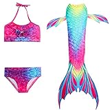 Paquete: 1*Bikini set ShiyiUP THEE 3pcs Traje de Baño de Cuello Hálter con Cola de Sirena Bikini Set para Niña