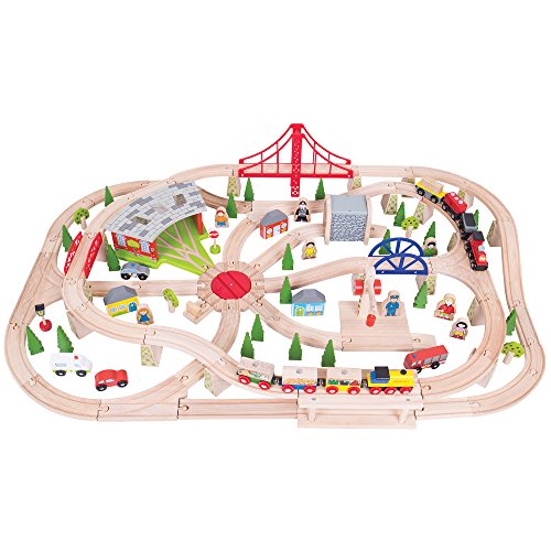 Bigjigs Rail Wooden Freight Train Set with Storage Box - 130 Pieces