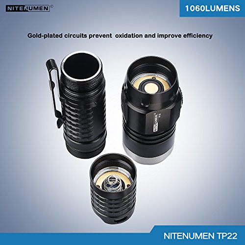 Das Set für USB aufladbare taktische Taschenlampe,Cree XP-L V5 LED 1060 Lumen USB nachladbare taktische Taschenlampe:Leistungsfähige helle super helle wasserdichte Fackel,18650 nachladbare Li-Ionbatterie-Nitenumen TP22 - 7