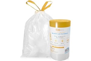 AMZ ACE Bin Bags 50 Litre Liners Heavy Duty Rubbish, Garbage, Trash Bag with Tie Tape Drawstring Handle Refuse Sacks for Indoor Bin 15 bags White