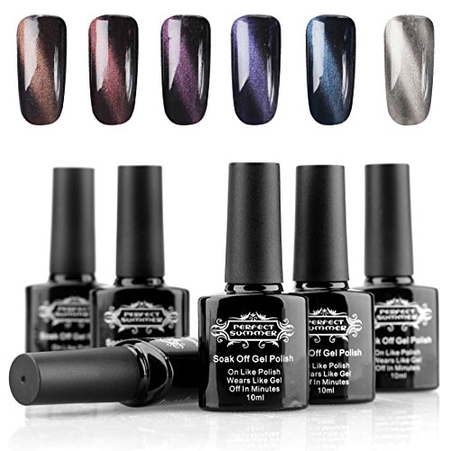 Perfect Summer Magnetic Gel Nail Polish 10ml UV LED Gel Nails 3D Cat Eye Effect Nail Art kits set 6 colors + 1PCS Free Magnet Stick + 1PCS Free Magic Pen #14