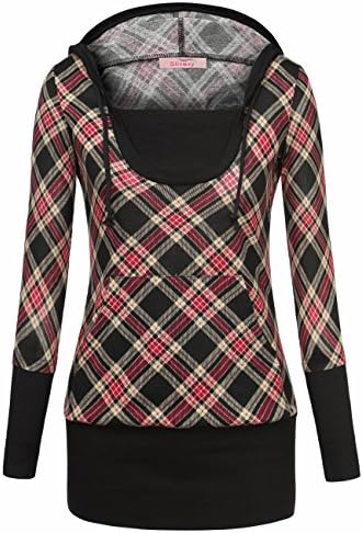 Slivexy Pullover Sweatshirts For Women, Women's Long Sleeve Pullover Sweatshirt Hoodie With Kangaroo Pocket Medium Red Plaid