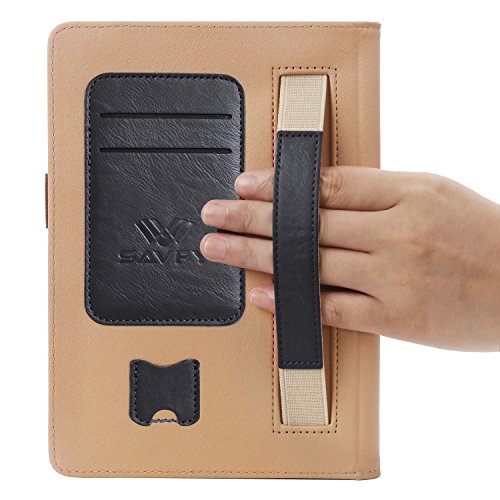 SAVFY iPad Mini 1/2/3 Hülle Auto Sleep Wake up Funktion Business Serie Case Smart Cover mit Klettverschluss Handschlaufe, Kartensteckplätze schwarz - 3