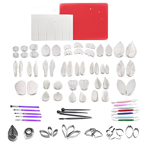 Set di attrezzi per fiori gumpaste stampo per foglie e petali di petalo tronchesi bordo per venature cuscinetti in schiuma pennelli per pasticceria strumenti per modellare penne intagliate