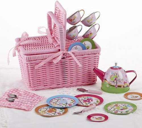 Delton Products Bird Tin Tea Set with Basket (18 Piece), 4" by Getting Fit
