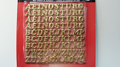 Wachsdekor , Buchstaben und Zahlen in gold , A-Z, 90 Buchstaben, 0-9 =68Ziffern , Buchstaben 10 x 2 mm , Zahlen 14 x 2 mm in gold. - 2