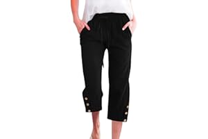 Voqeen Pantaloni Donna Estivi Leggeri Pantaloni Capri in Cotone con Elastico Vita Comodi 3/4 Pantaloni Larghi con Tasche Tinta Unita Casual
