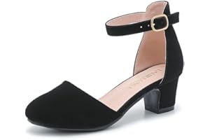 LAURMOSA Mädchen Geschlossene Spitze Stöckelschuhe Kinder Pumps mit Riemchen Festliche Schuhe für Hochzeit Party Geburtstag