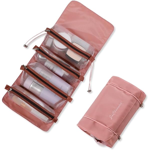 Beauty Case 4 In 1 Staccabile Da Viaggio - Borsa Cosmetici In Poliestere Con 4 Mini Sacchetti - Organizer Per Trucco E Cura Della Pelle - Rosa