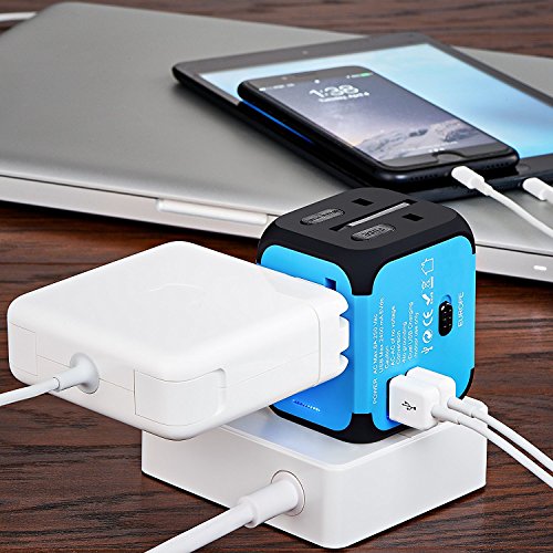 Universal Reiseadapter USB Ladegerät Ladeadapter für US UK AU EU multinationaler ladestecker universal Netzteil mit Dual USB und Schmelzsicherung (Blau) - 6