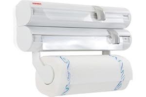 Leifheit Portarrollos de pared Rolly Mobil ComfortLine con portarrollos extraíble, sujeta rollos de cocina, portarrollos triple con cuchillas afiladas