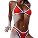 Produktbild UFACE Damen Einfarbiger Bikini Brasilianische Frauen Push up Bra Padded Top Set Badeanzug Bademode (S, Rot)