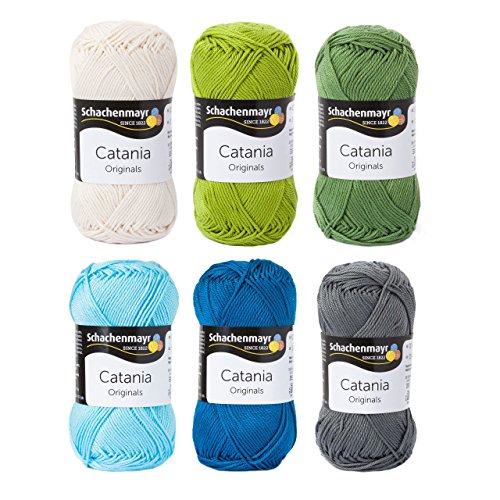 Schachenmayr Catania Wolle Set - Wollmix Wasser und Erde klein - Sommerwolle Catania - Garnsortiment in tollen Farben - Wollpaket mit Wolle Catania von Schachenmayr - Wollpaket Baumwolle - Farben Natur - Wollpackung / Wollset von MyOma