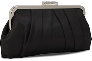 Jywmsc Torebka kopertówka dla kobiet, formalna torebka wieczorowa z czarnej satyny, plisowana torba na ramię na imprezę, wesele