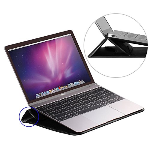 Macbook 12″ Retina Hülle – Sleeve – Tasche mit Ständer Erhöhung Schutzhülle PU Leder schwarz - 6