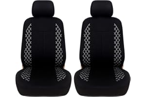 AODELAI Black Car Seat Covers for Front Seats Only, 2 Piece Set-Bucket Seat Covers Flat Cloth with Fiber Mesh Design Auto Seat Protectors Universal Fit Most Car Truck Van SUV