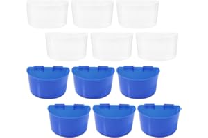 POPETPOP 12pcs Bird Food Feeder Bird Food Feeding Cups Plastic Hanging Bowl for Poultry Parrot Pigeon Parakeet Budgie Cage Clear, Blue