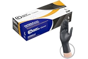 Safe Health Gants jetables en Nitrile Taille L Noir, Boîte de 100, Sans poudre Sans latex, EN 374 de cuisine jetables,Tatouage, Aliments, Salon, Réparation automobile Bricolage, 3,5 Mil