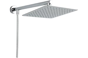 Rozin 8 inch Shower Head Set with Shower Hose Shower Arm, Square Ultra Thin Stainless Steel Chrome Shower Head Wall Mounted Shower Tap