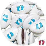 EinsSein® 250g Schokodragees Taufe bedruckte Füßchen Baby Blau Dragees Schokolinsen Taufmandeln Zuckermandeln Schokomandeln Taufe Segnung Weihe Weihung Junge Mädchen weiss herz schoko spruch hellblau